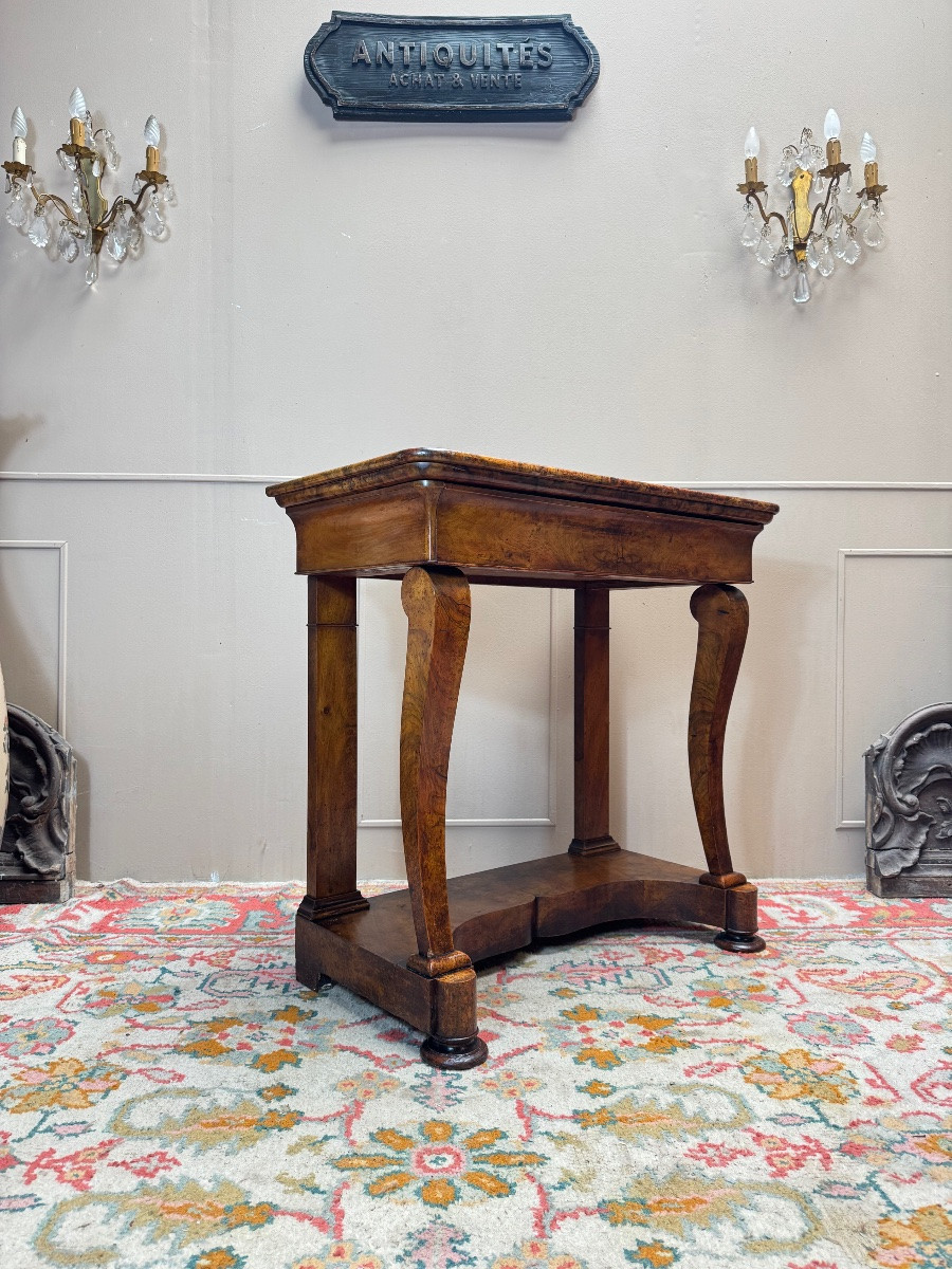Console en noyer flammé d’époque Louis Phillipe XIX eme siècle -photo-2