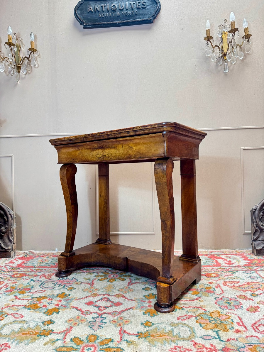 Console en noyer flammé d’époque Louis Phillipe XIX eme siècle -photo-4