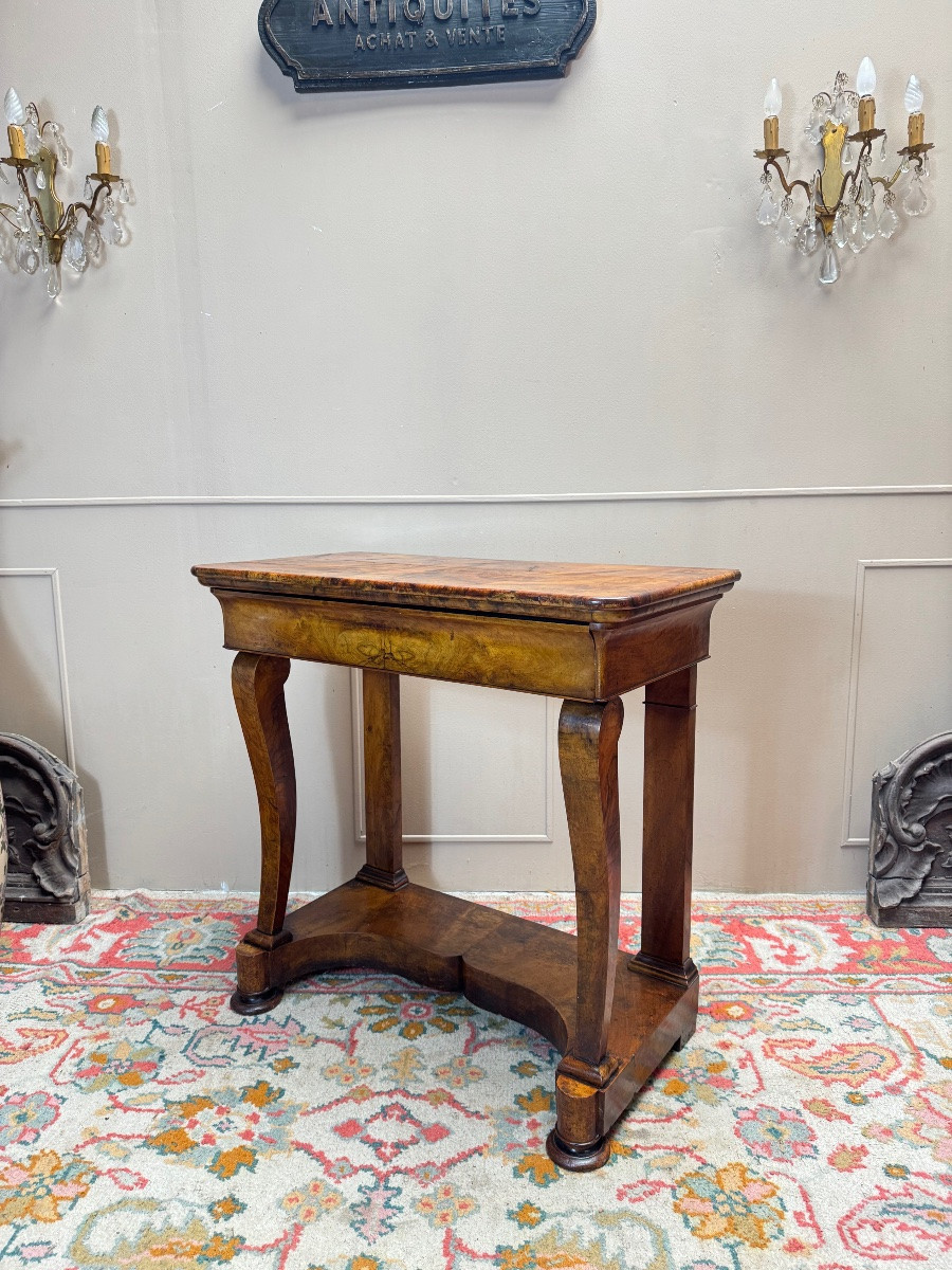 Console en noyer flammé d’époque Louis Phillipe XIX eme siècle -photo-1