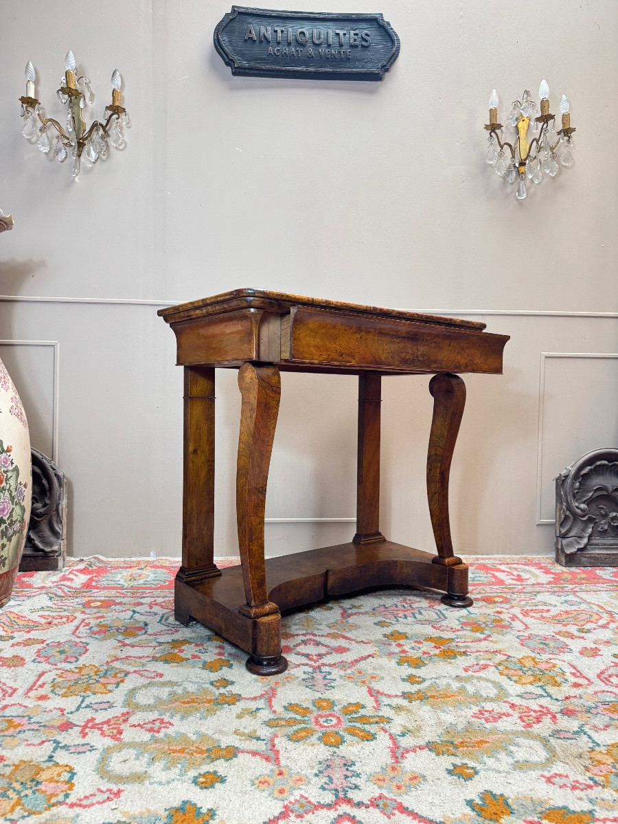 Console en noyer flammé d’époque Louis Phillipe XIX eme siècle -photo-3