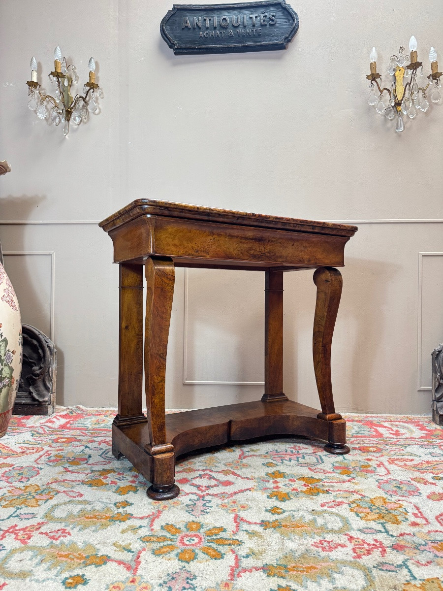 Console en noyer flammé d’époque Louis Phillipe XIX eme siècle -photo-4