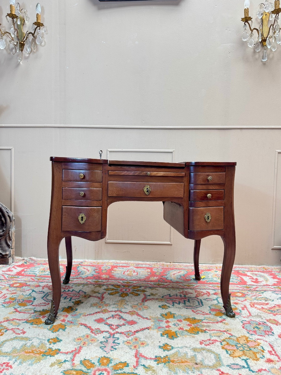 Louis XV Period Solid Mahogany Dressing Table, Bordeaux Style-photo-2