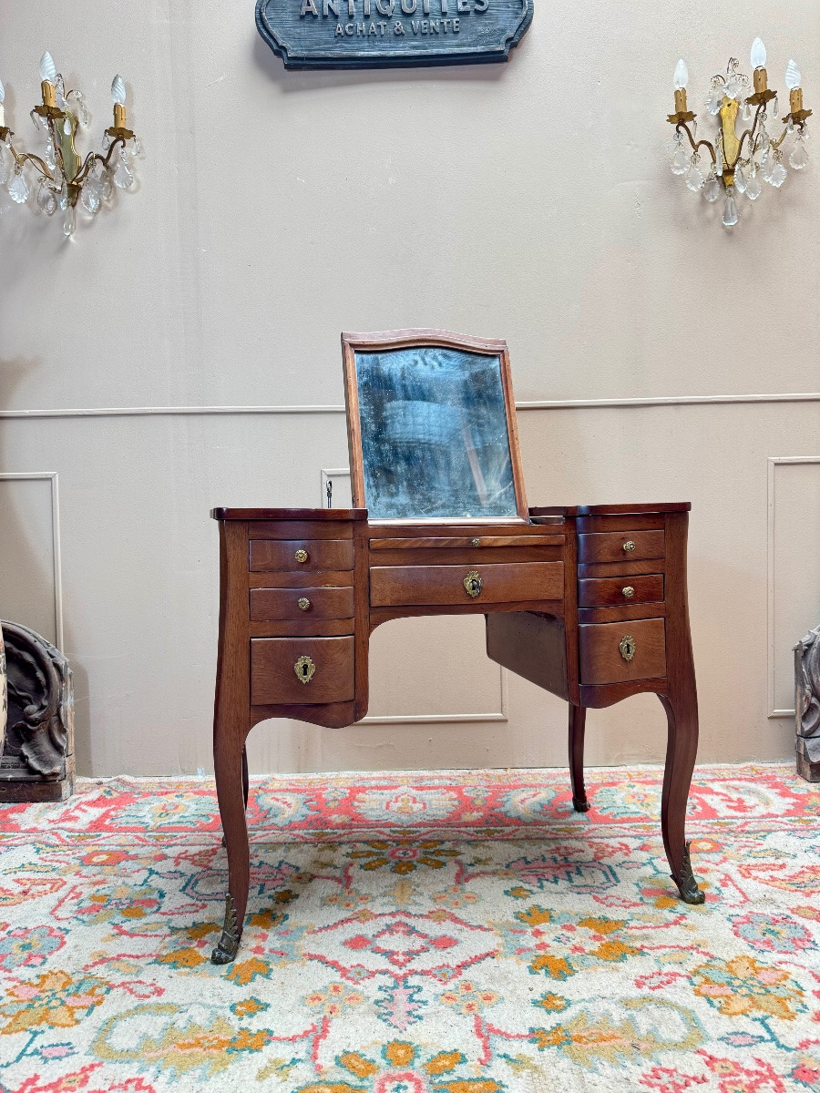 Louis XV Period Solid Mahogany Dressing Table, Bordeaux Style-photo-3