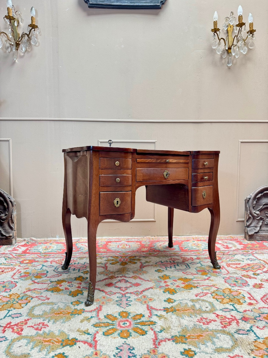 Louis XV Period Solid Mahogany Dressing Table, Bordeaux Style