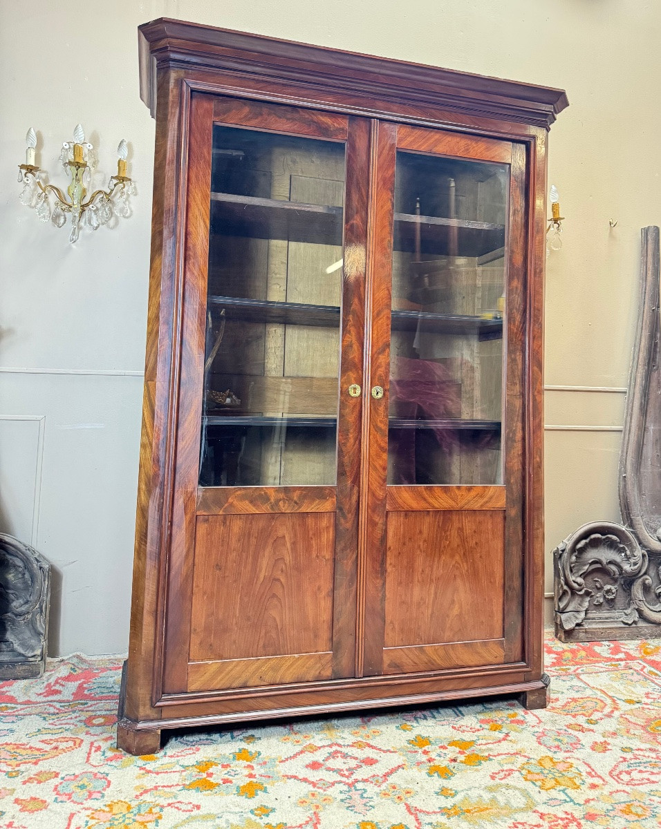 19th-century Restoration Period Flame Mahogany Bookcase -photo-3