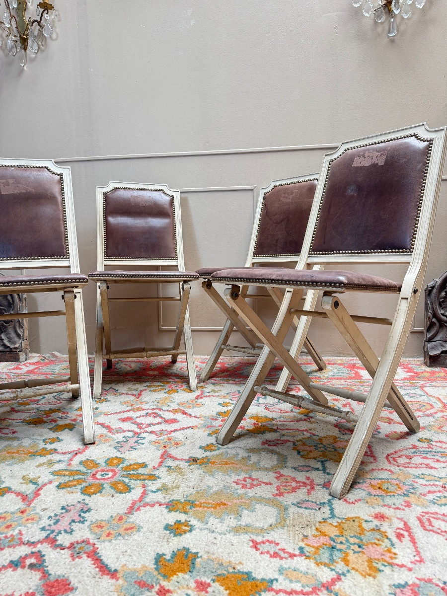 Suite de quatre chaises pliantes en bois laqué de style Louis XVI -photo-4