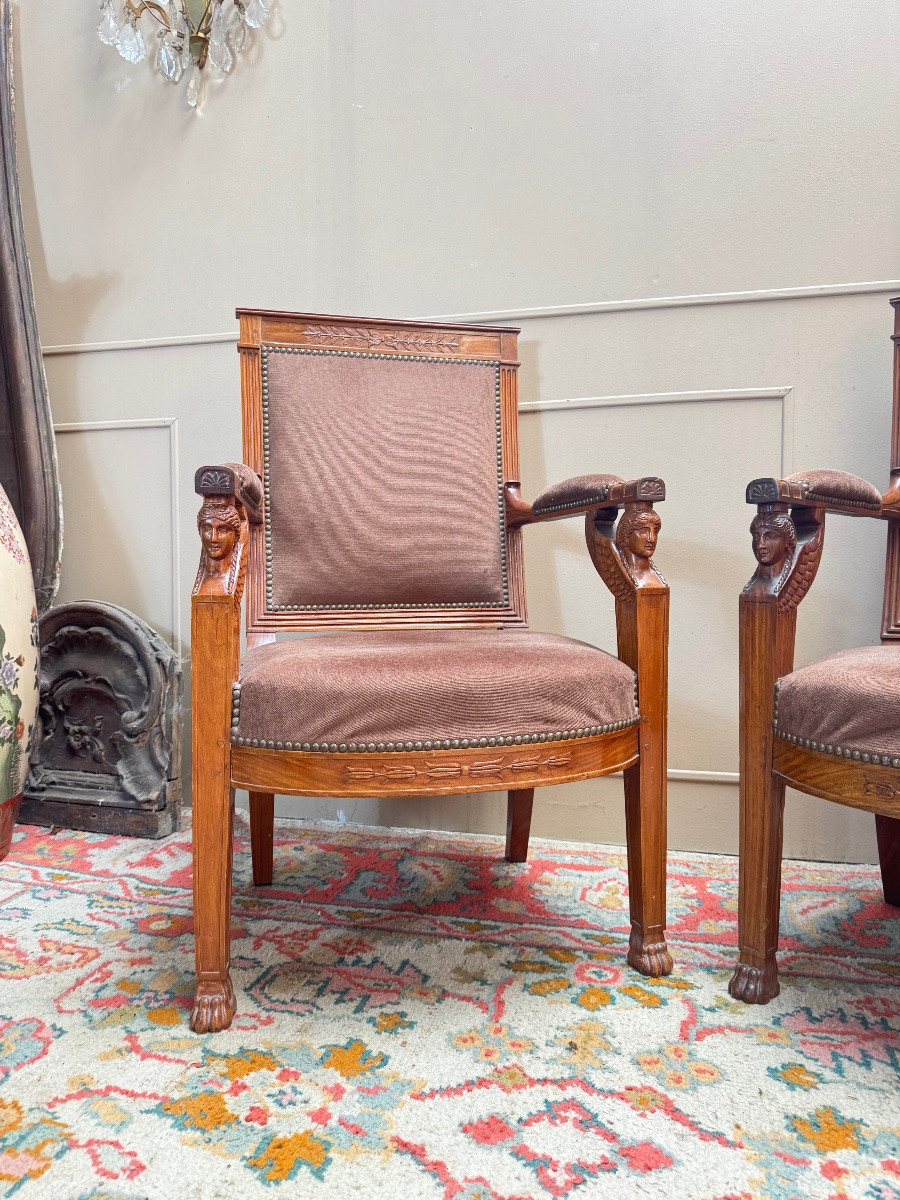 Paire de fauteuils d’officier en acajou de style empire retour d’Égypte -photo-4