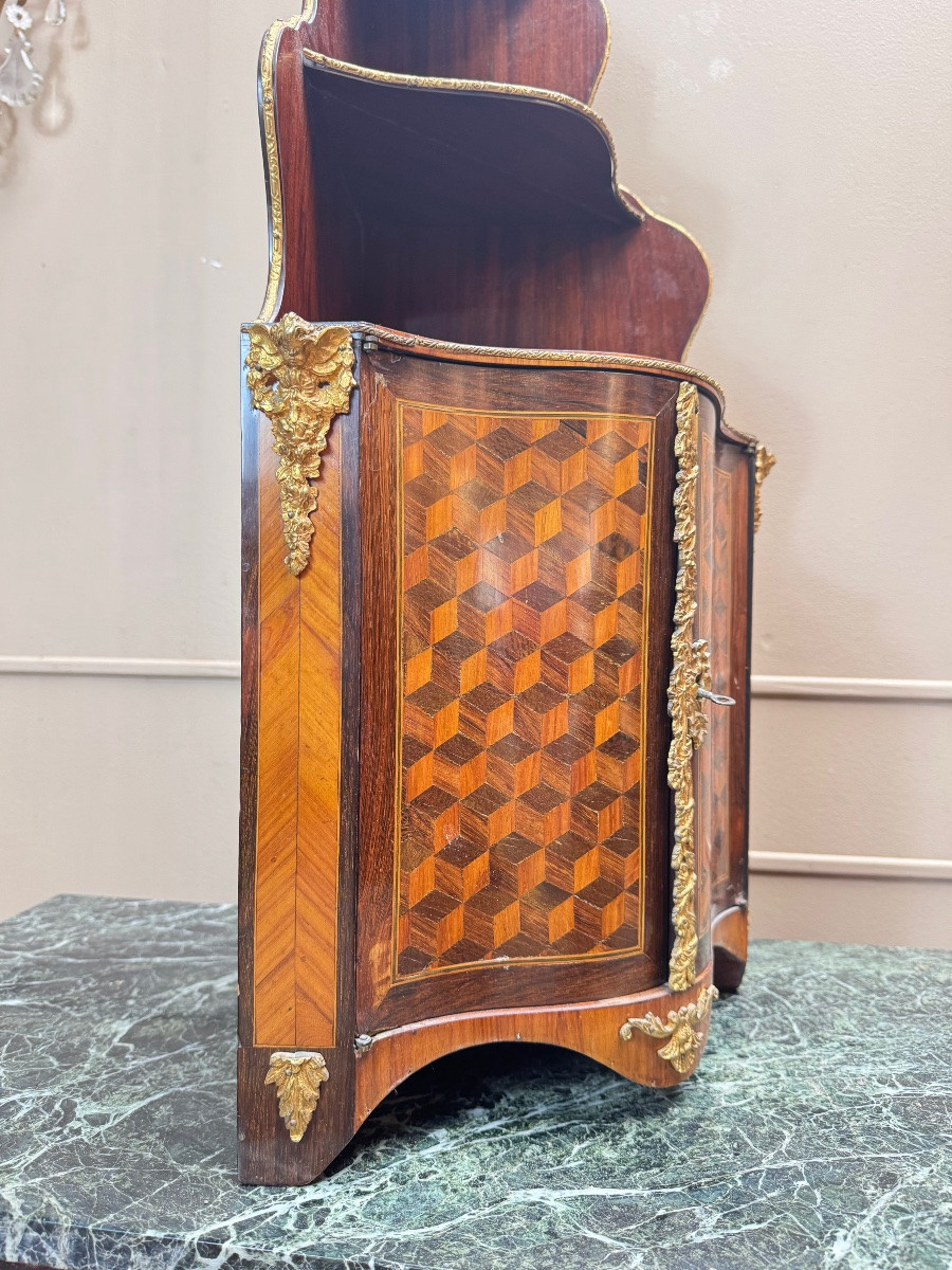Napoleon III Period Marquetry Wall Corner Cabinet, 19th Century -photo-3