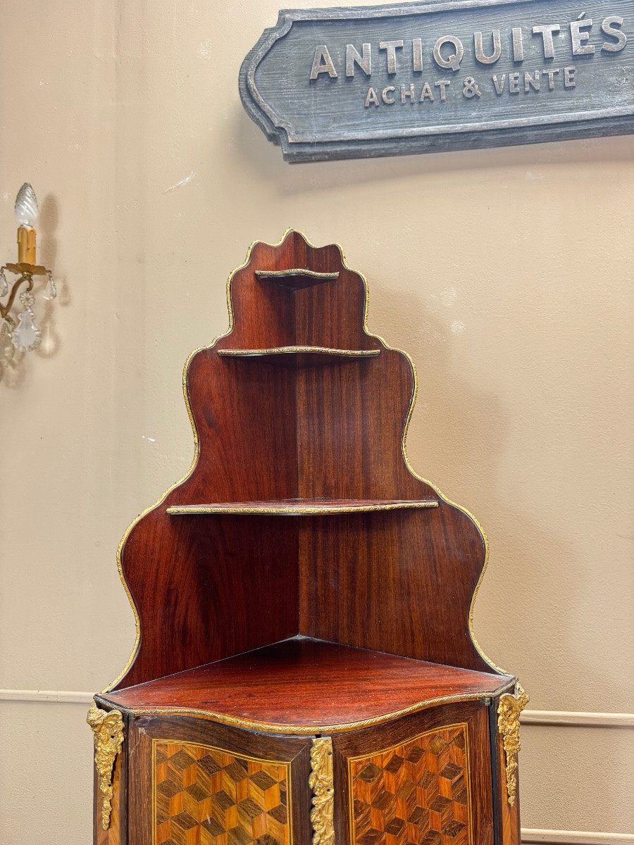 Napoleon III Period Marquetry Wall Corner Cabinet, 19th Century -photo-4