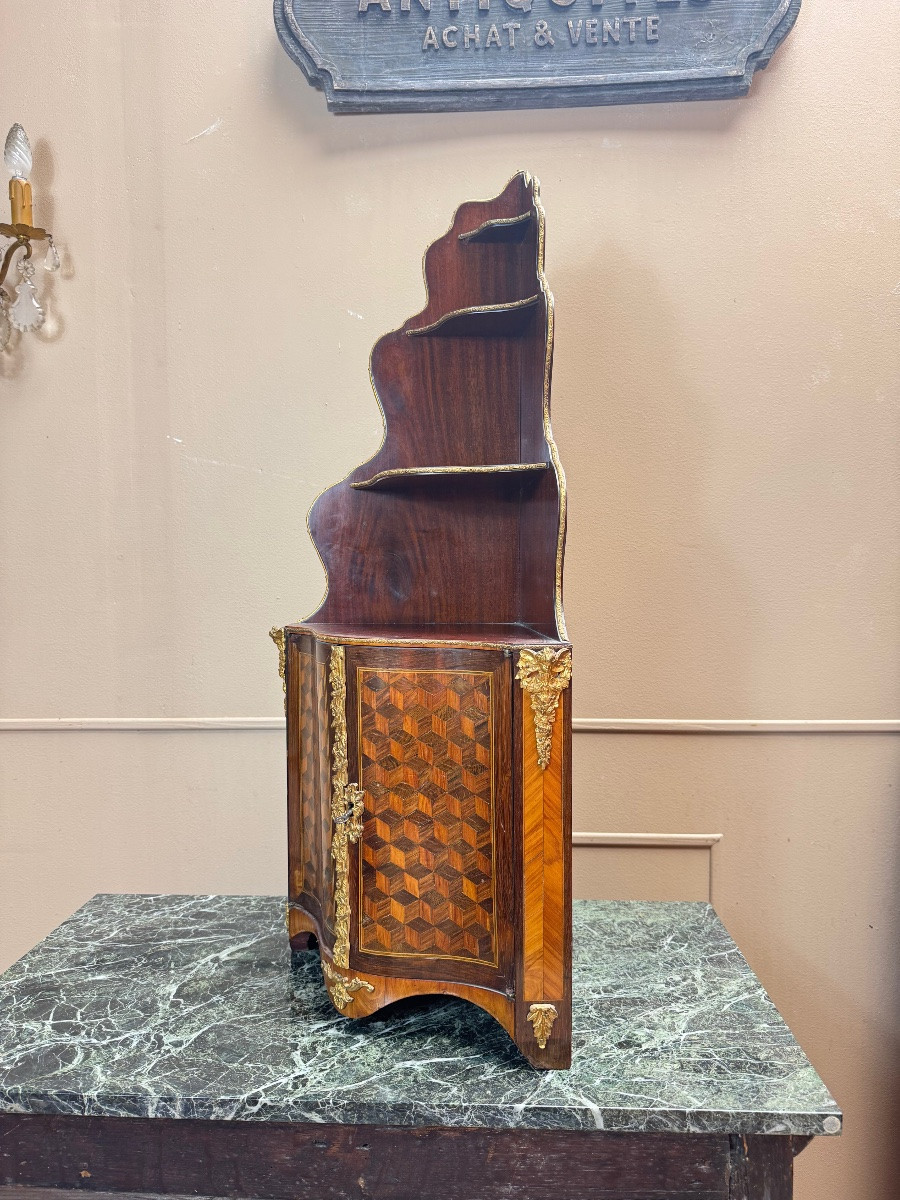Napoleon III Period Marquetry Wall Corner Cabinet, 19th Century -photo-1