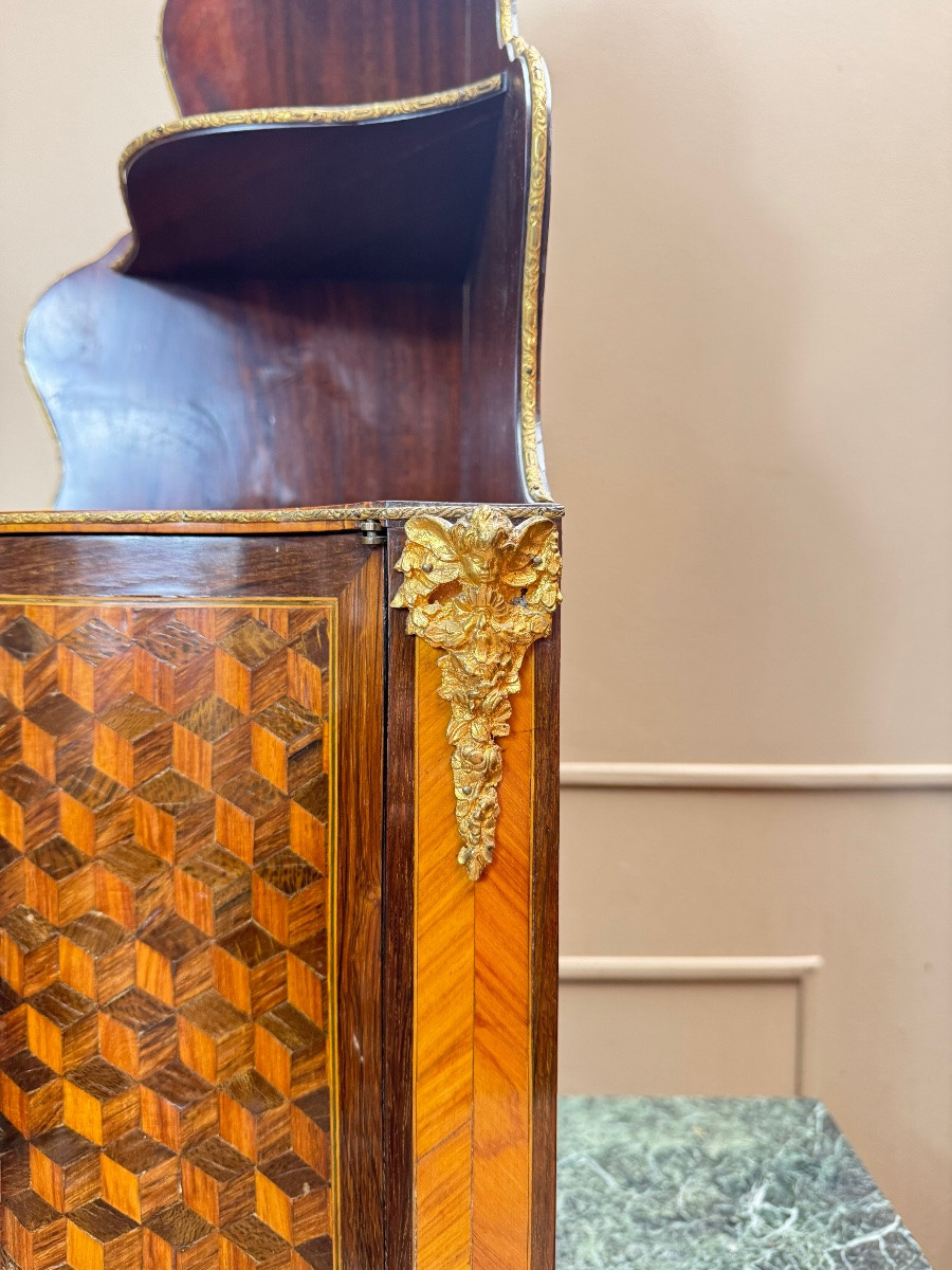 Napoleon III Period Marquetry Wall Corner Cabinet, 19th Century -photo-2