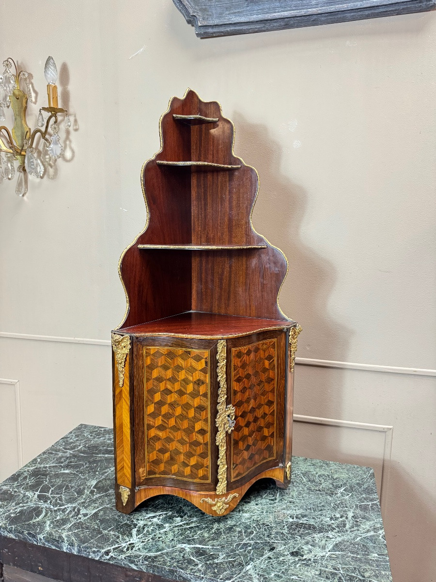 Napoleon III Period Marquetry Wall Corner Cabinet, 19th Century -photo-5