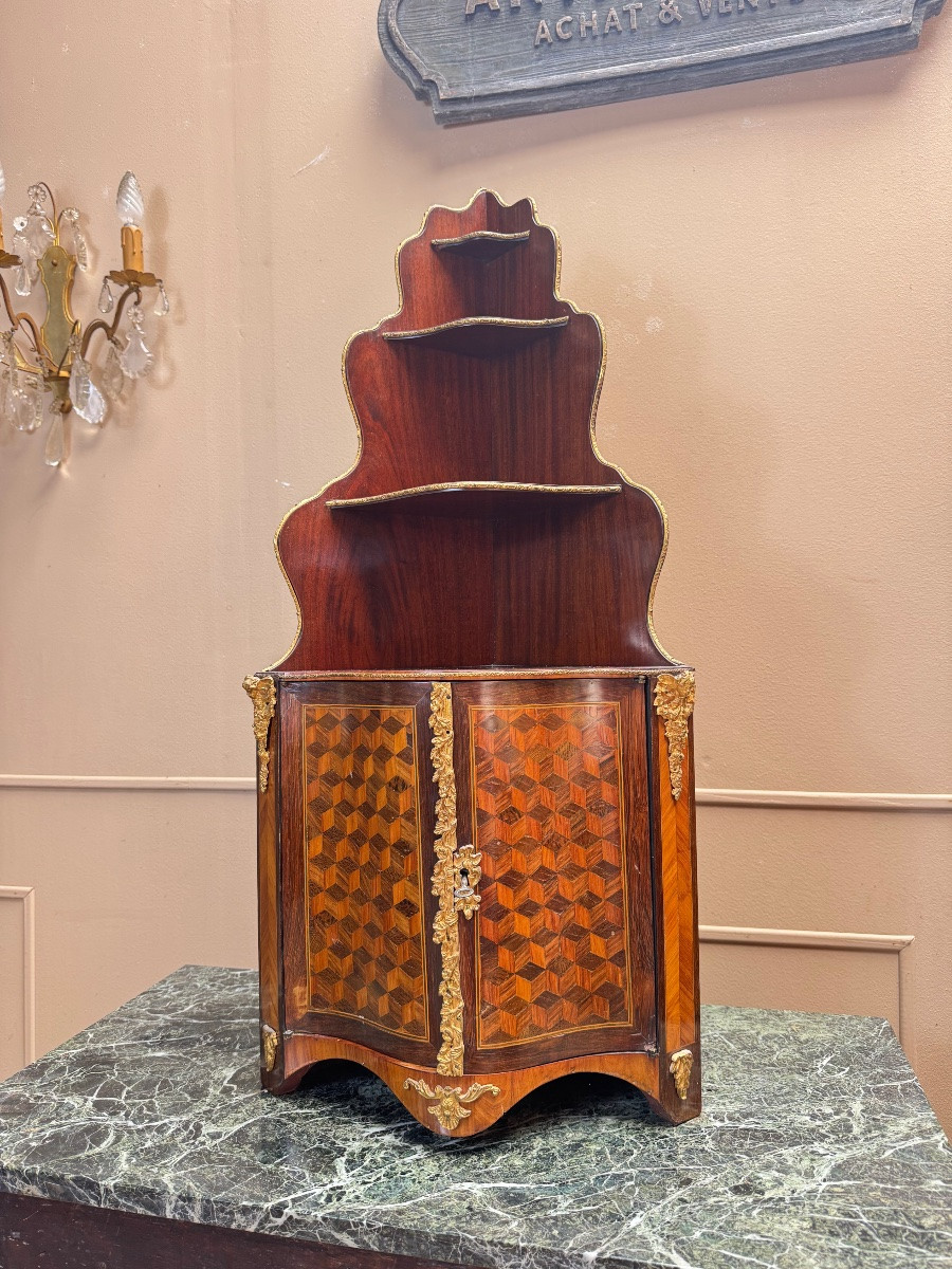 Napoleon III Period Marquetry Wall Corner Cabinet, 19th Century -photo-6