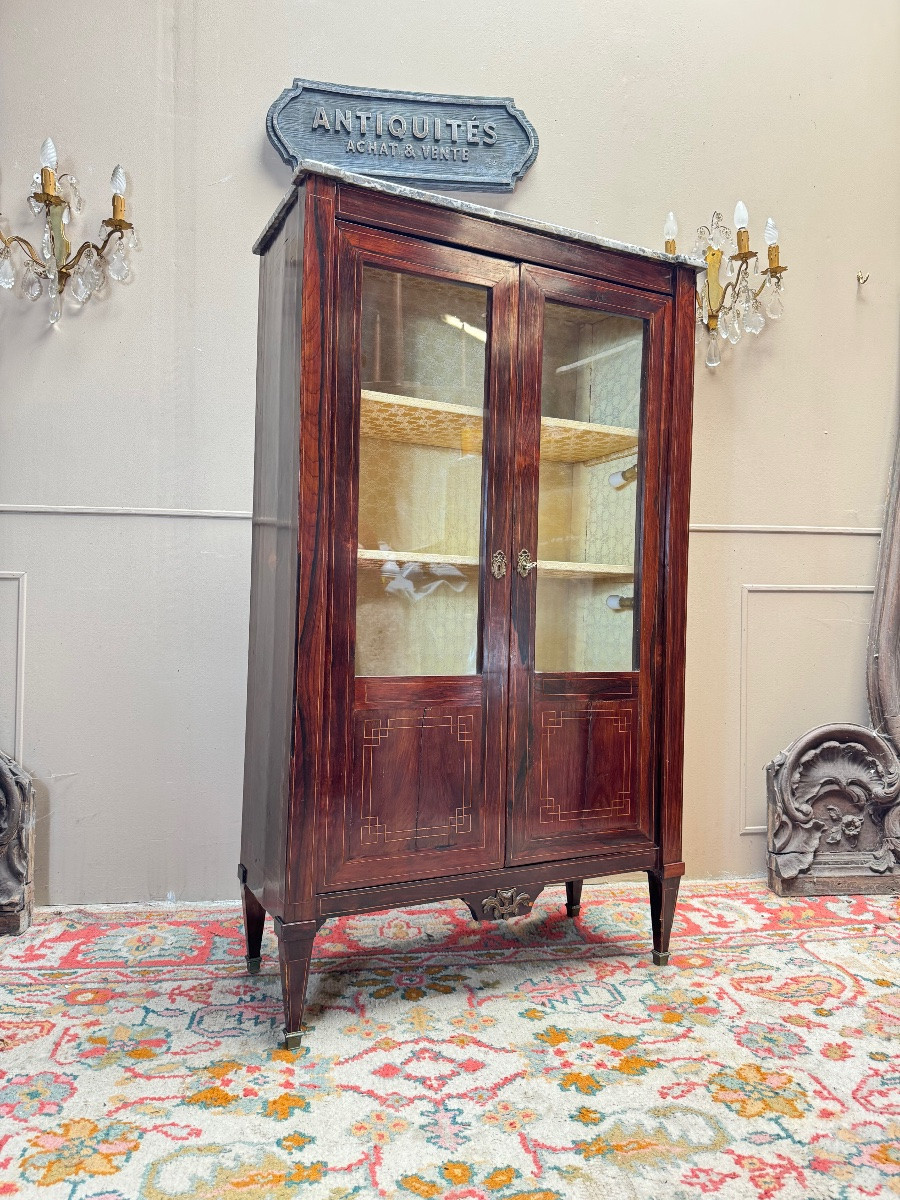 Vitrine en marqueterie d’époque Louis XVI XVIII eme  siècle -photo-4