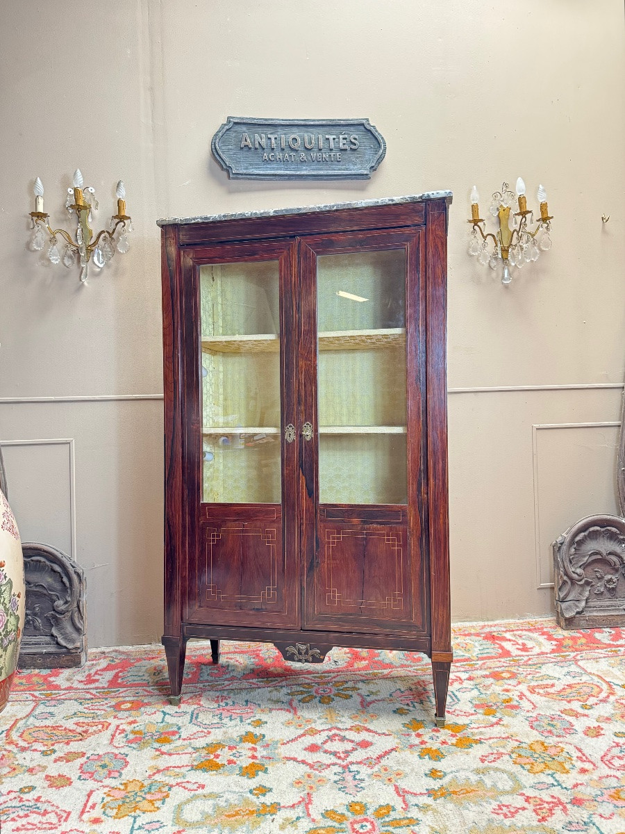 Vitrine en marqueterie d’époque Louis XVI XVIII eme  siècle -photo-3