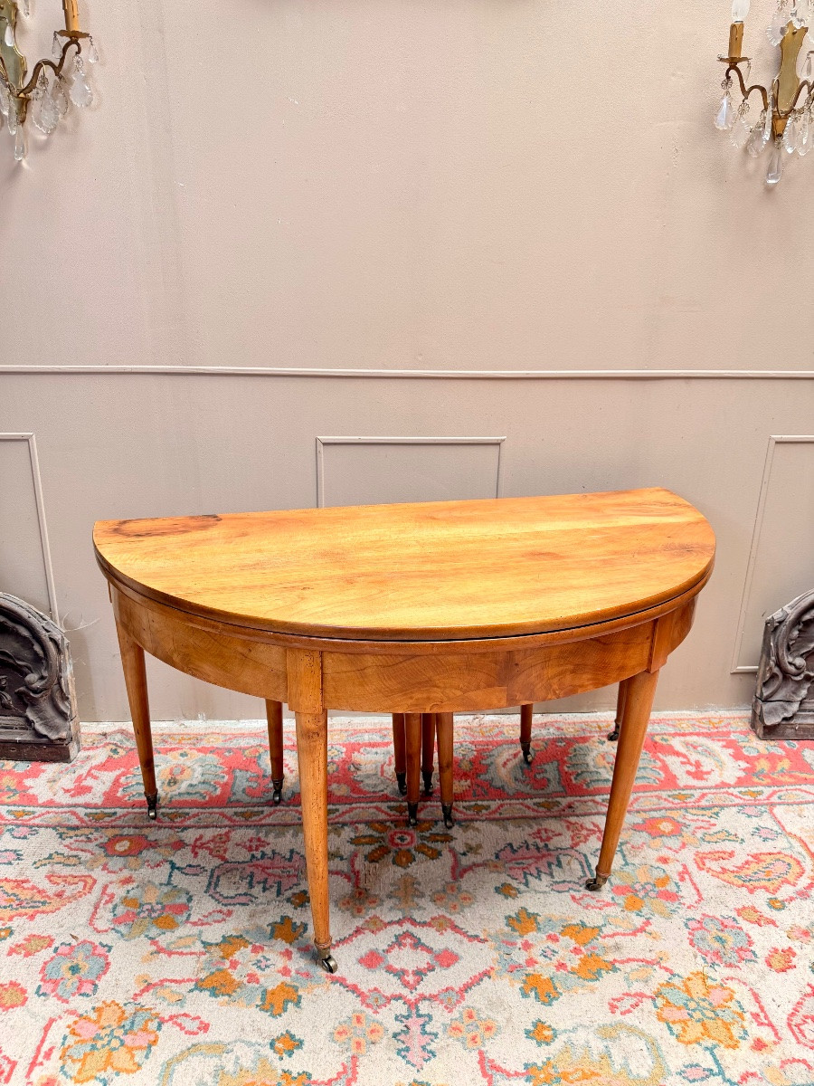 Eighteenth Century Directoire Walnut Half-moon Dining Table-photo-4
