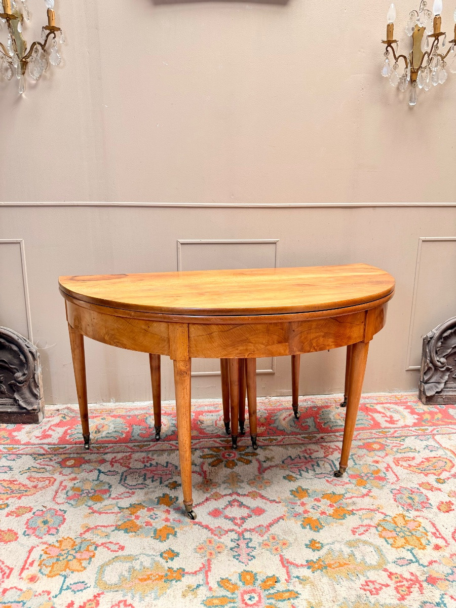 Eighteenth Century Directoire Walnut Half-moon Dining Table-photo-1