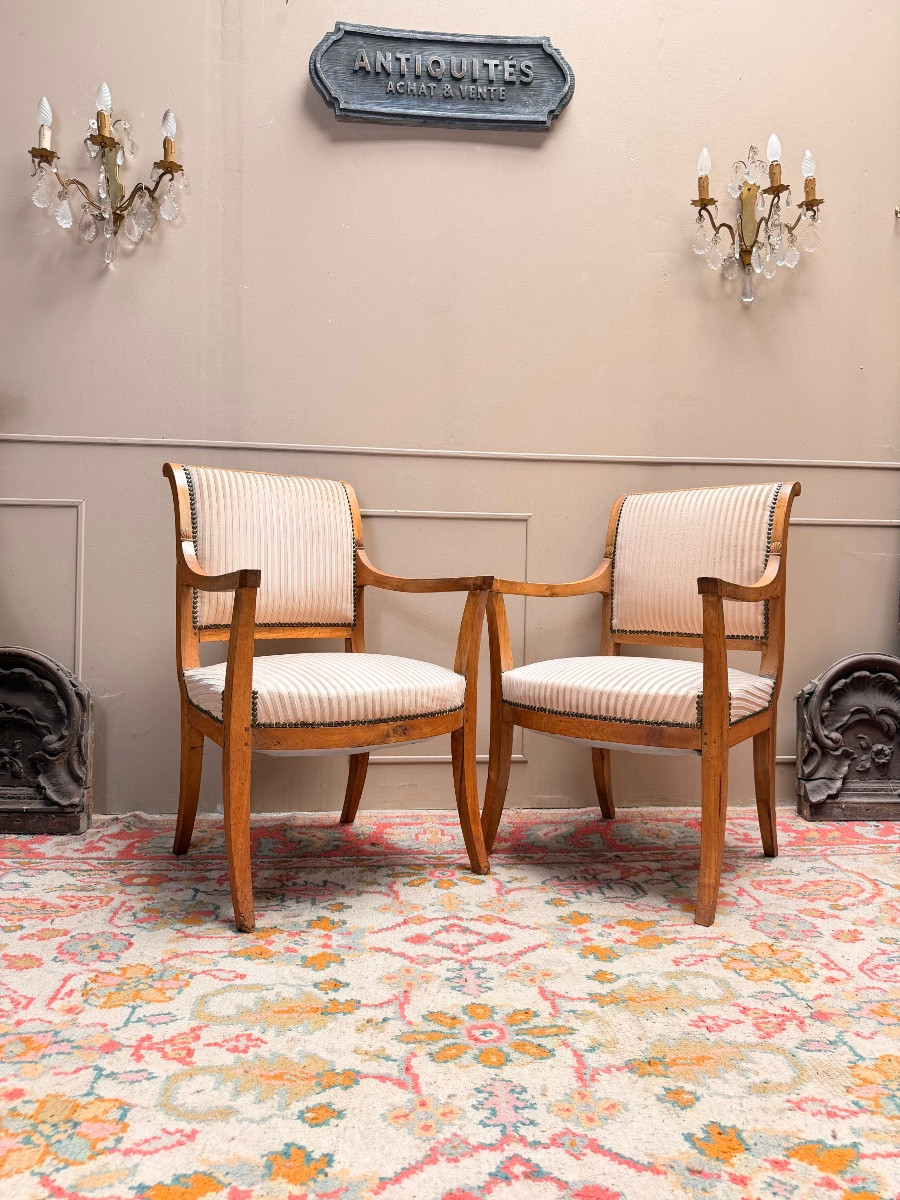Pair Of Officer's Armchairs From The Directoire Period 18th Century-photo-2