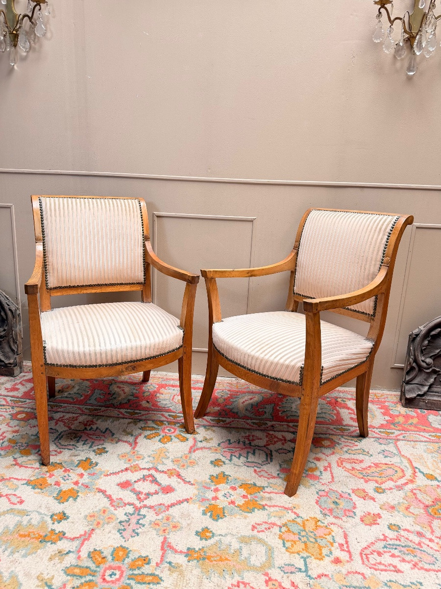 Pair Of Officer's Armchairs From The Directoire Period 18th Century-photo-3