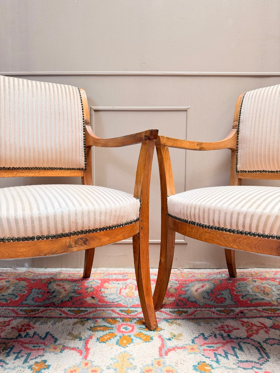 Pair Of Officer's Armchairs From The Directoire Period 18th Century-photo-2