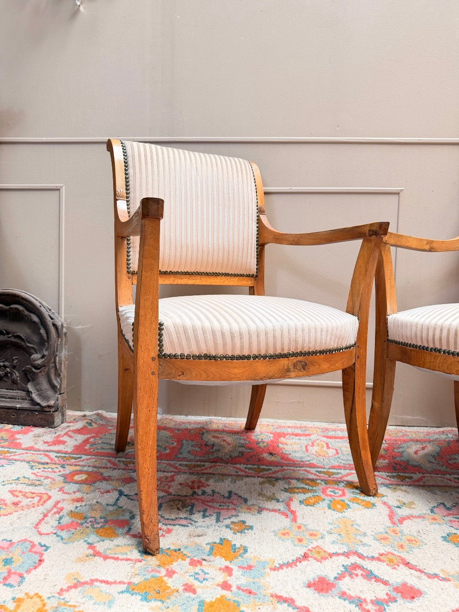 Pair Of Officer's Armchairs From The Directoire Period 18th Century-photo-3