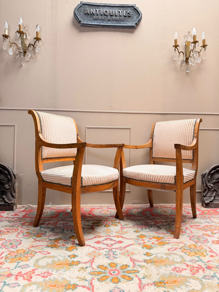 Pair Of Officer's Armchairs From The Directoire Period 18th Century-photo-4