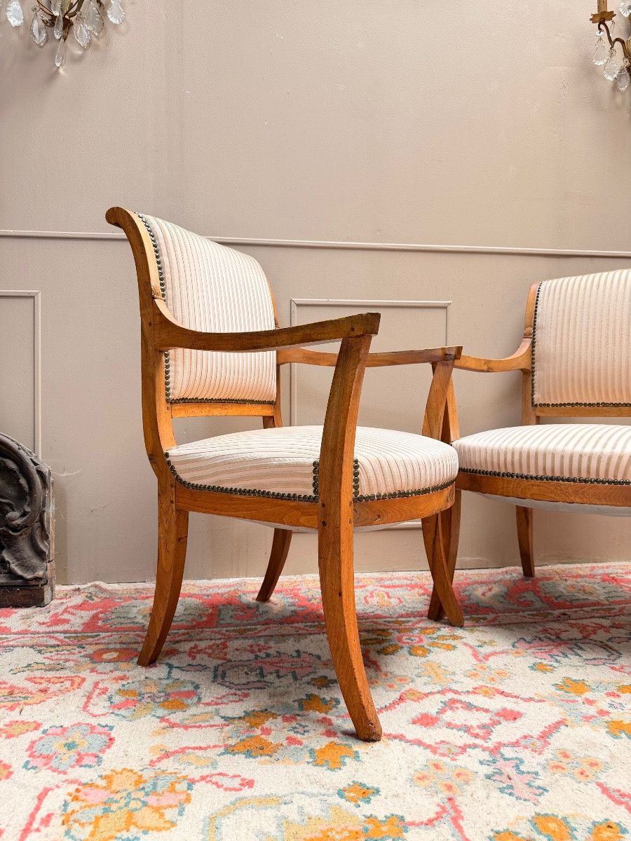 Pair Of Officer's Armchairs From The Directoire Period 18th Century-photo-5