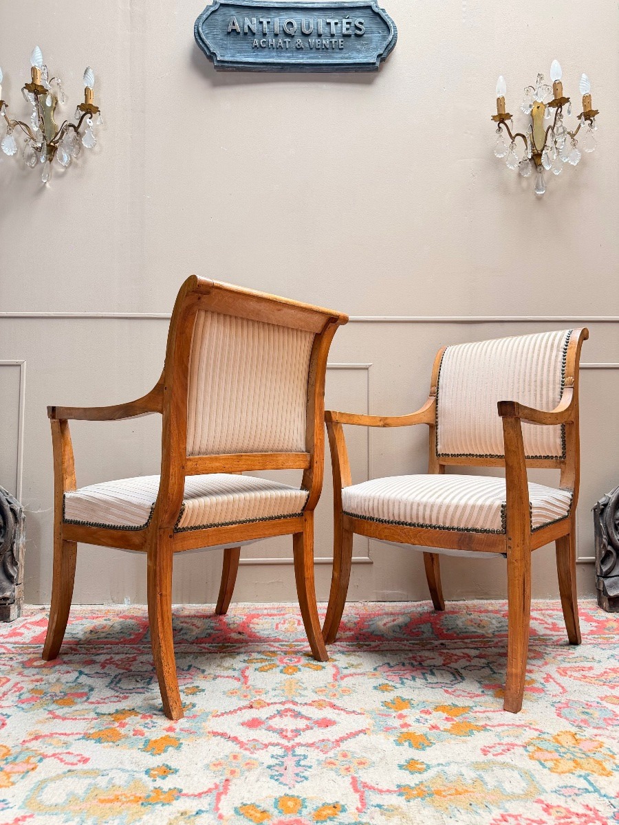 Pair Of Officer's Armchairs From The Directoire Period 18th Century-photo-6