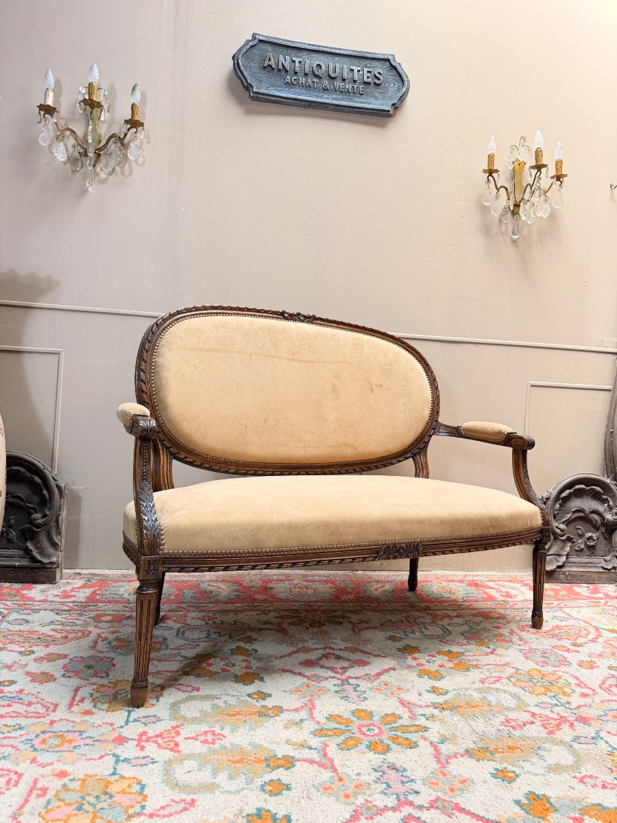 Louis XVI Style Natural Wood Bench Seat-photo-2