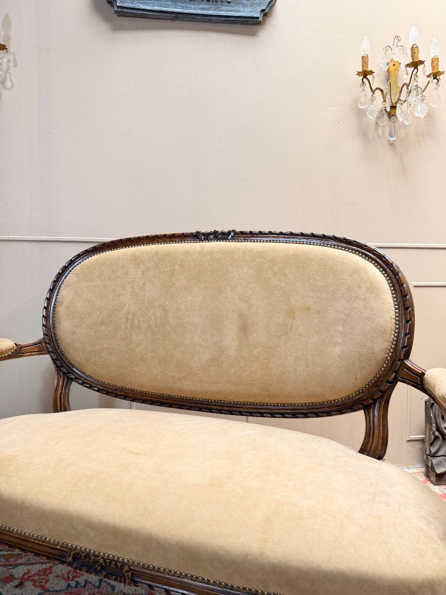 Louis XVI Style Natural Wood Bench Seat-photo-2