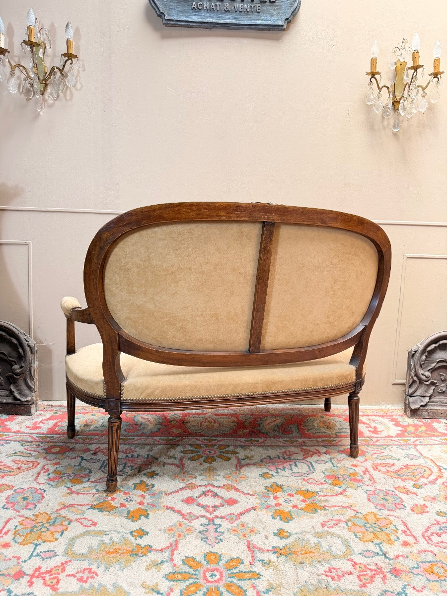 Louis XVI Style Natural Wood Bench Seat-photo-4