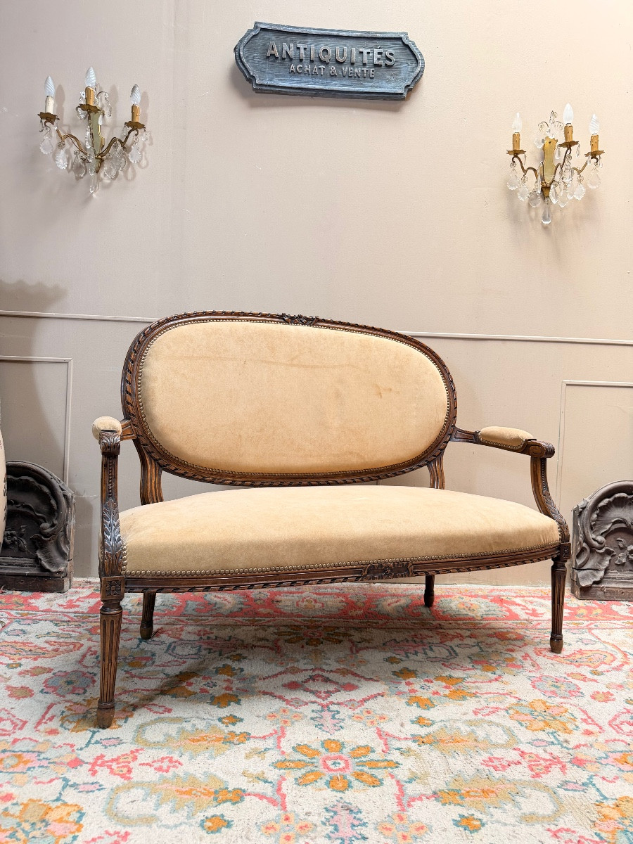 Louis XVI Style Natural Wood Bench Seat