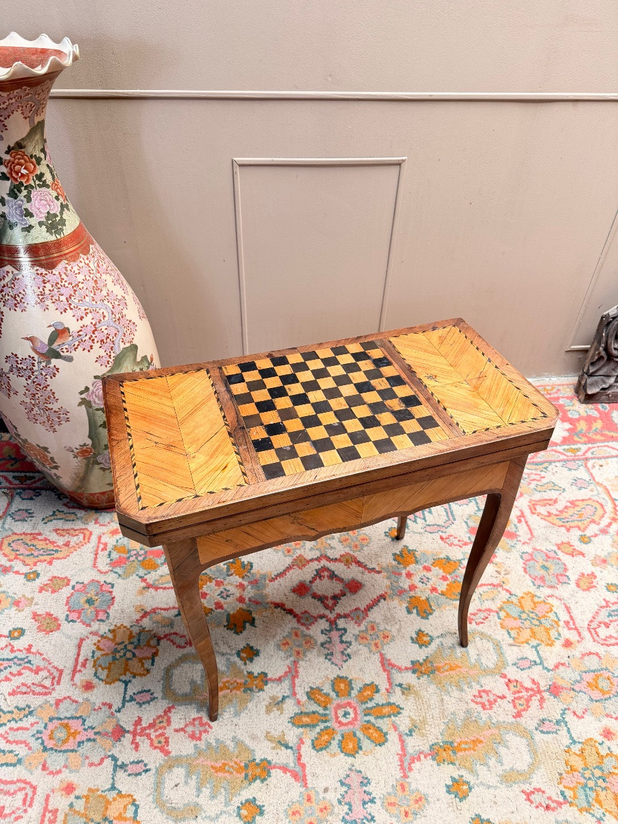 Table à jeux en marqueterie d’époque Louis XV XVIII eme siècle -photo-3