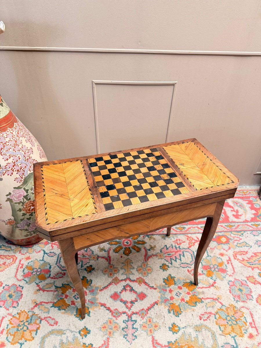 Table à jeux en marqueterie d’époque Louis XV XVIII eme siècle -photo-4