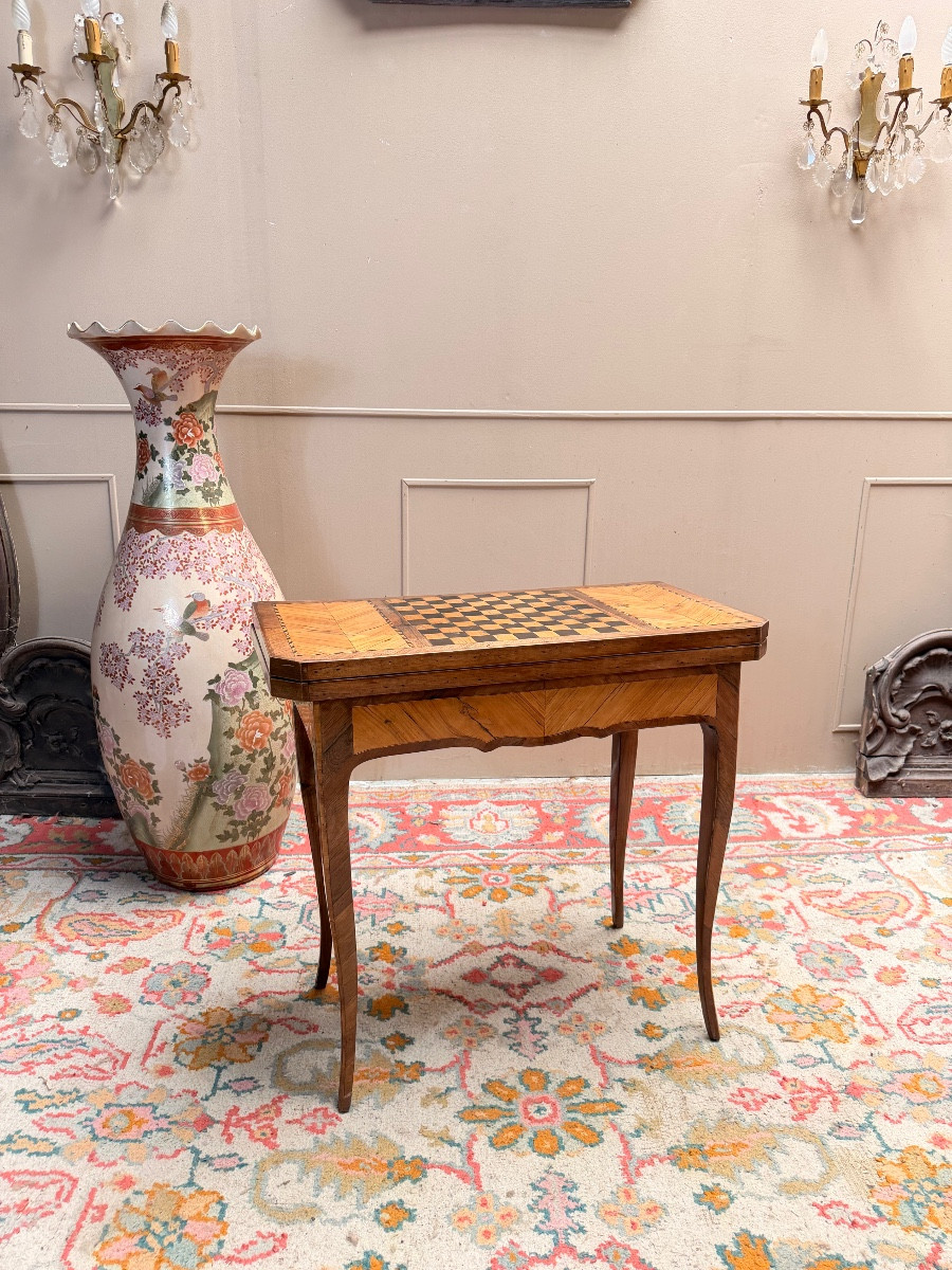 Table à jeux en marqueterie d’époque Louis XV XVIII eme siècle 