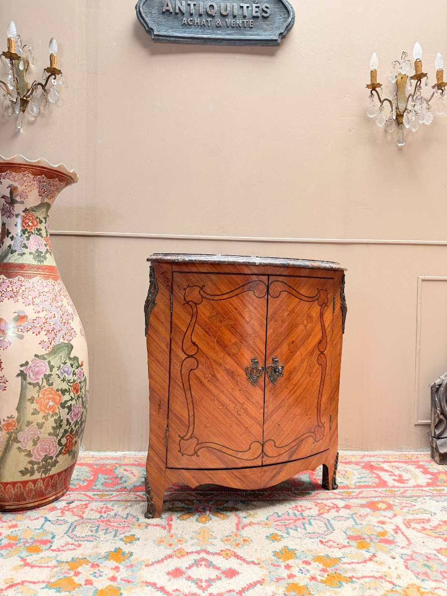 Louis XV Style Marquetry Corner Cabinet