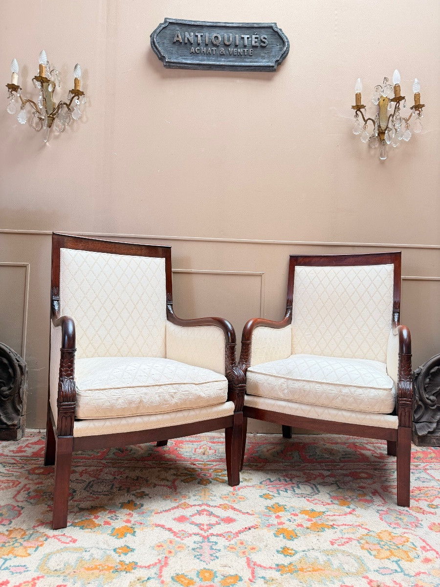 Paire de bergères en acajou de style empire XIX eme siècle -photo-2
