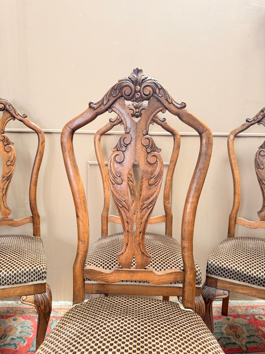 Suite de six chaises en bois naturel de style chippendale XIX eme siècle -photo-3