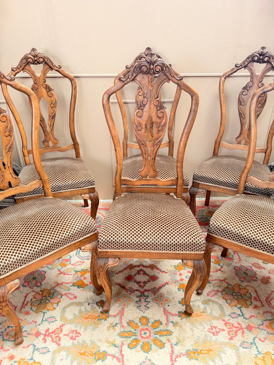 Suite de six chaises en bois naturel de style chippendale XIX eme siècle -photo-4