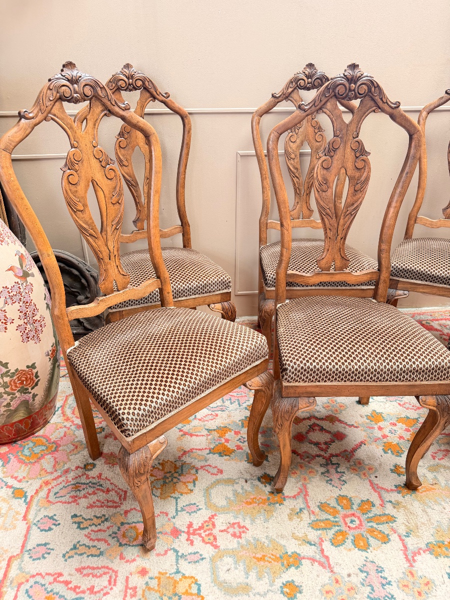 Suite de six chaises en bois naturel de style chippendale XIX eme siècle -photo-3