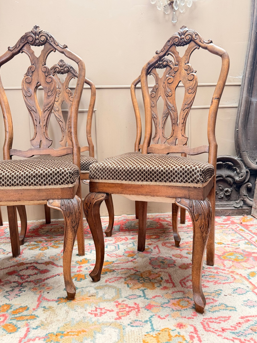 Suite de six chaises en bois naturel de style chippendale XIX eme siècle -photo-4