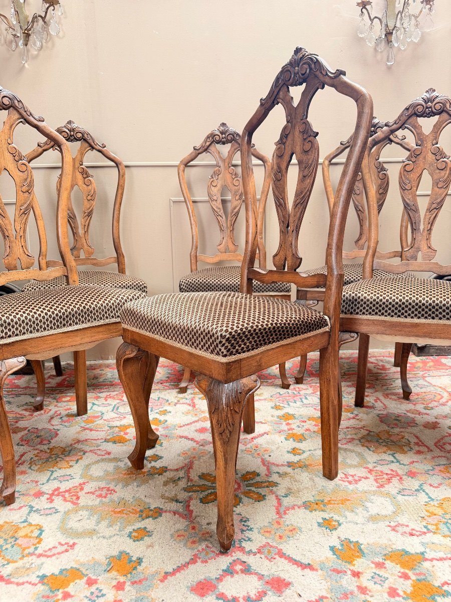 Suite de six chaises en bois naturel de style chippendale XIX eme siècle -photo-5