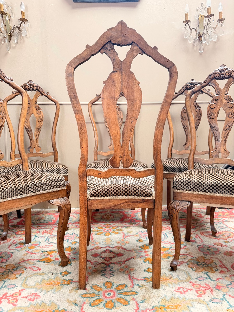 Suite de six chaises en bois naturel de style chippendale XIX eme siècle -photo-6