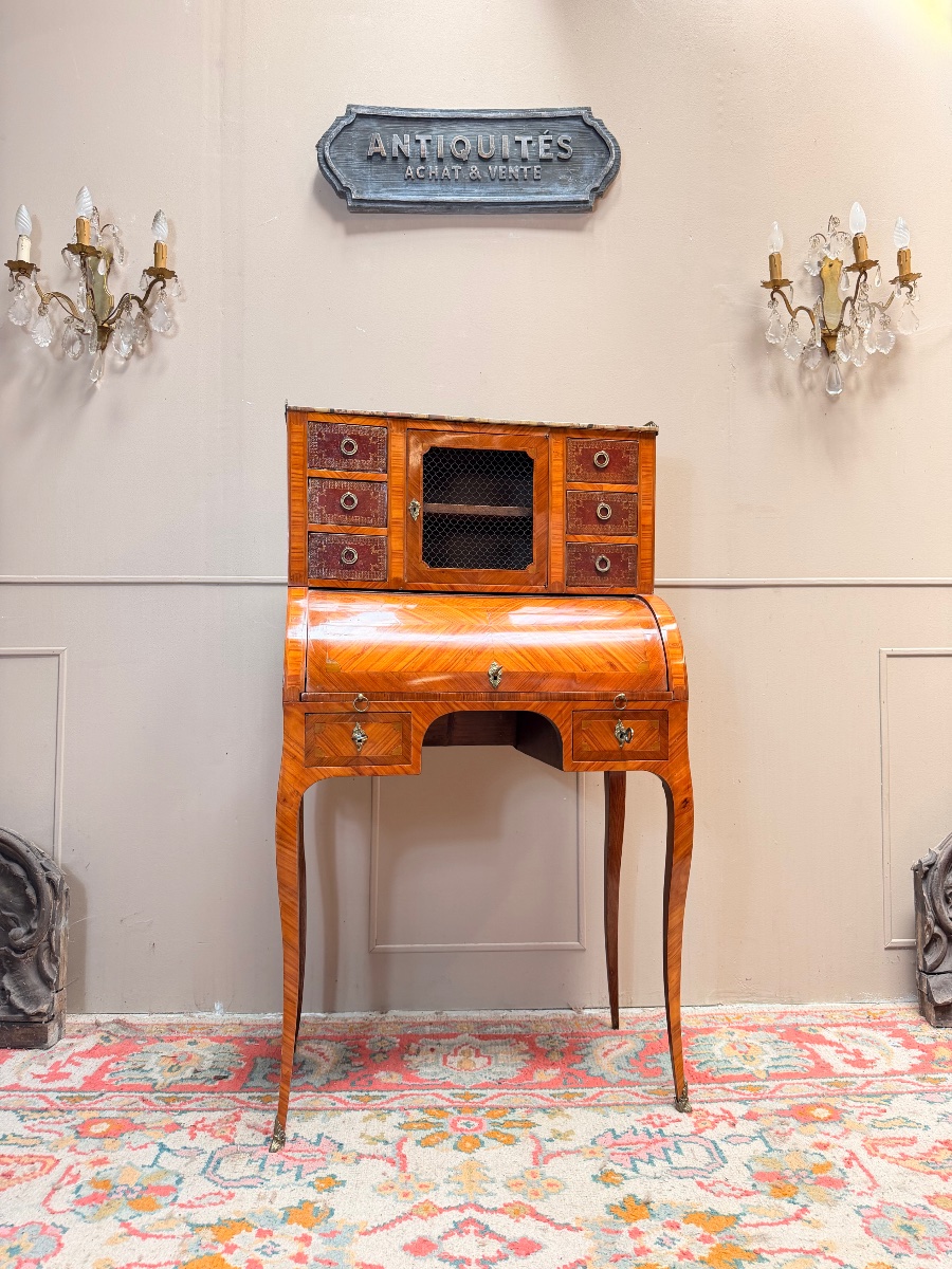 Louis XV Style Marquetry Cylinder Desk XIX Eme Siècle-photo-2