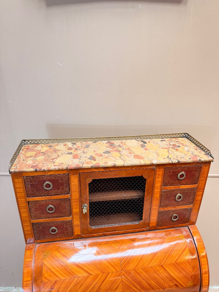 Louis XV Style Marquetry Cylinder Desk XIX Eme Siècle-photo-3