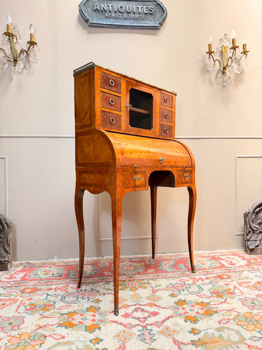 Louis XV Style Marquetry Cylinder Desk XIX Eme Siècle-photo-1