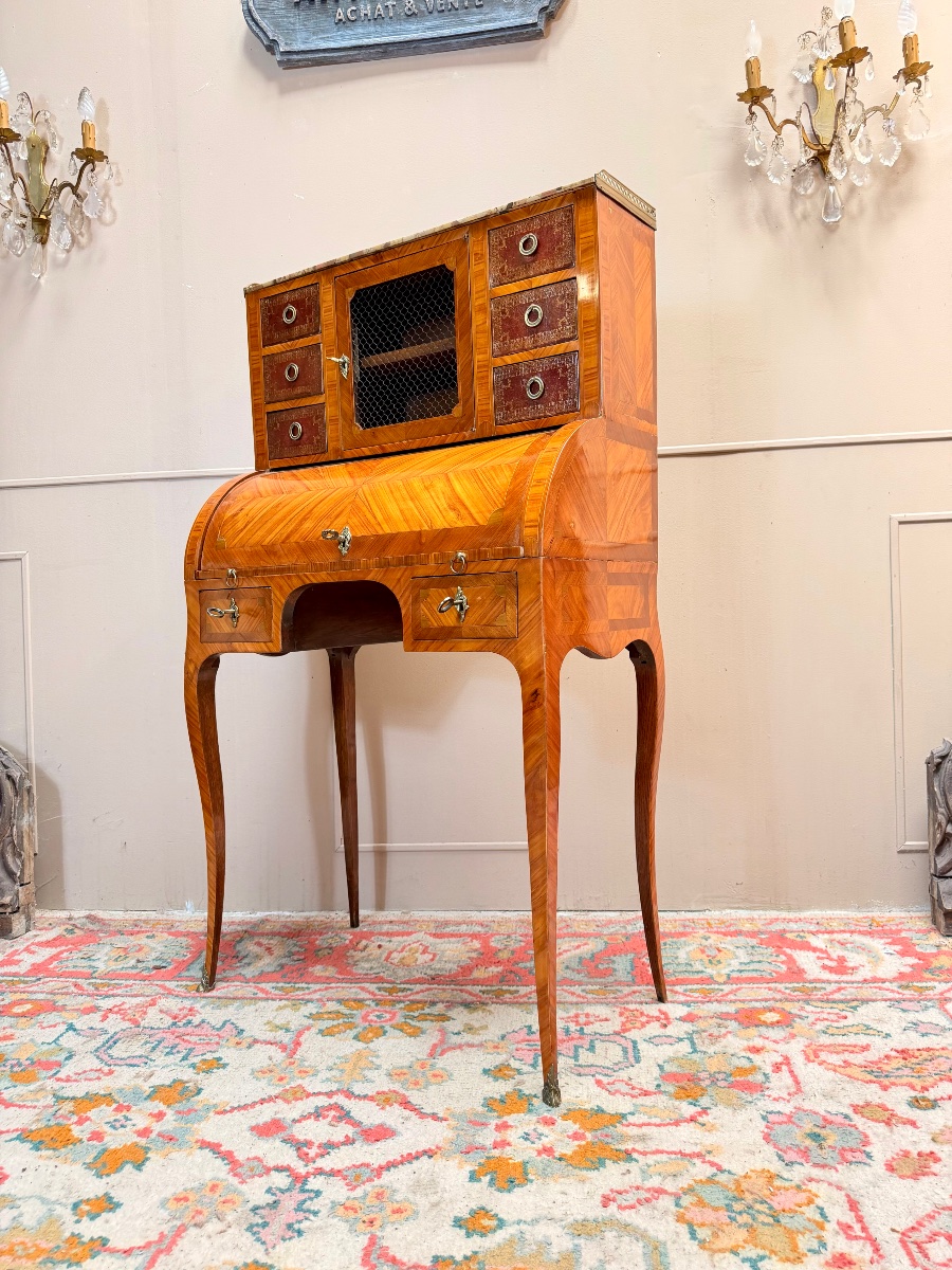 Louis XV Style Marquetry Cylinder Desk XIX Eme Siècle-photo-2