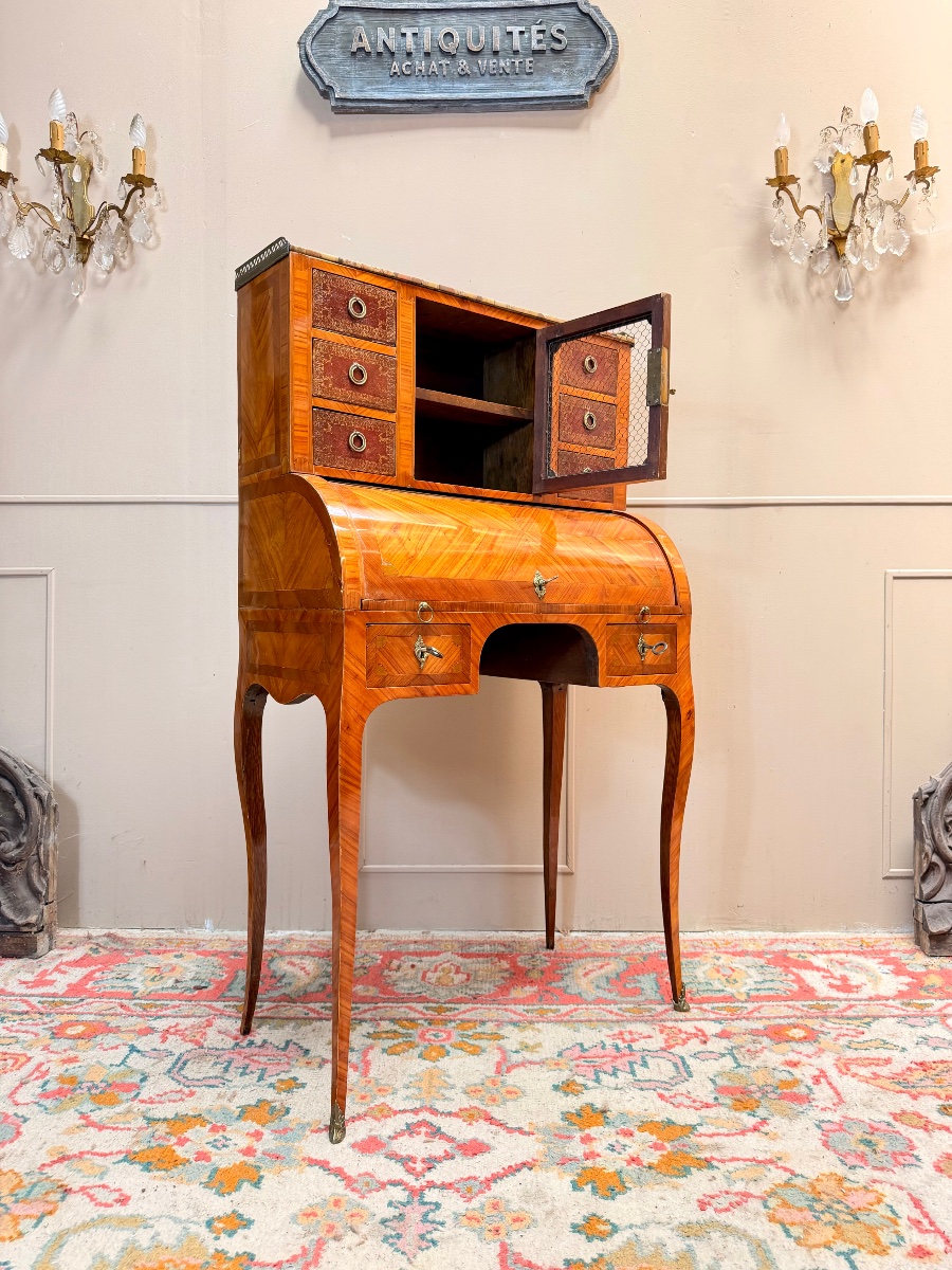 Louis XV Style Marquetry Cylinder Desk XIX Eme Siècle-photo-7