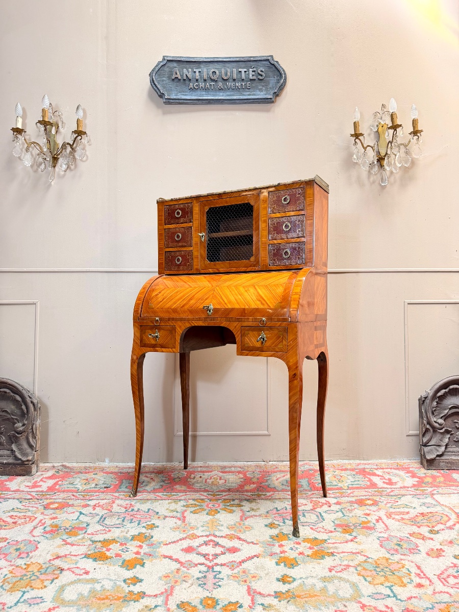 Louis XV Style Marquetry Cylinder Desk XIX Eme Siècle