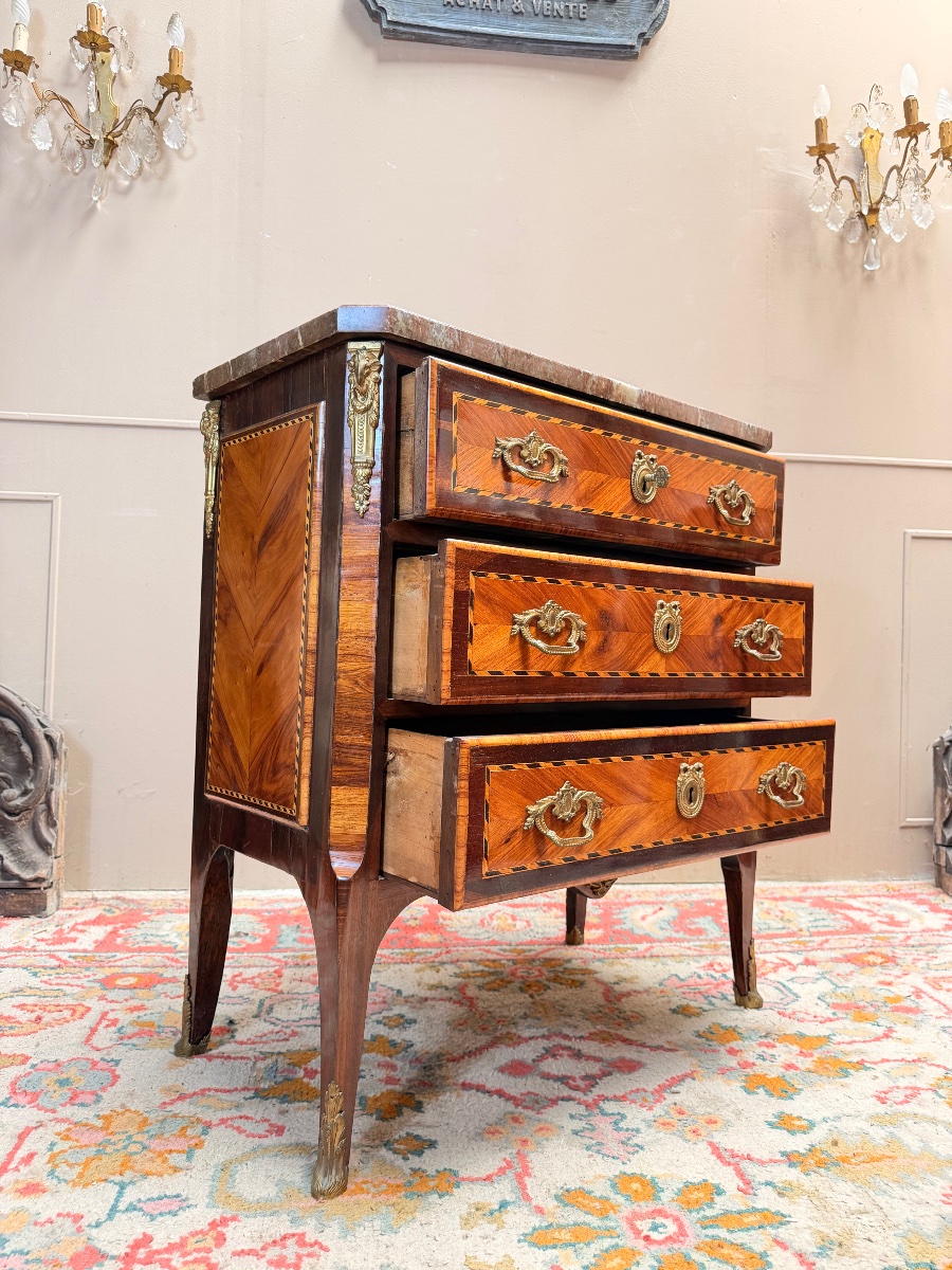 SCHEY Fidelys Commode en marqueterie d’époque transition XVIII eme siècle -photo-4